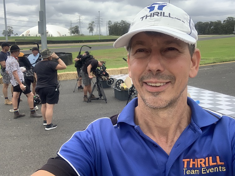Konrad Lippmann Thrill events host on film set in Sydney for Charity building projects for corporate sponsorship and reality tv broadcasting
