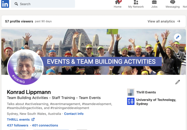 Konrad Lippmann Thrill team building activities and events director Sydney to Gold Coast Linked In in profile