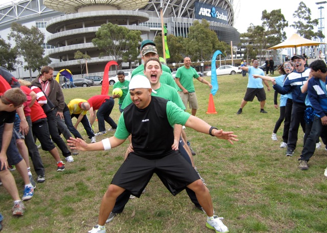 Sydney Olympic Park team building activities and superb fun mini Olympics Games teams cheering to win sports competitions at Stadium and all conference, meetings and incentives venues.