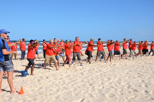 Sikaflex corporate group staff connection beach games and activities on Sydney beaches and Gold Coast beaches along Surfers Paradise. 100 staff Firing thrilling sling shots at Targets for success