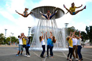 Cheer leading Flash Mob get air at Sydney Olympic Park