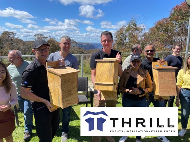Native nest box build for staff conferences and corporate groups team building events helping local native wildlife. Hunter Valley to Blue Mountains native animal help wildlife events.