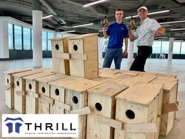 50 Environmnetal Team Building Nesting Boxes Built for Birds and Crimson Rosellas with ROKT team building in a Sydney Conference event uniting ROKT staff